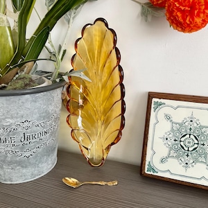 Fabulous Amber Glass Leaf Shape Dish, Pressed Glass Bonbon Dish, Trinket Dish, British Glassware