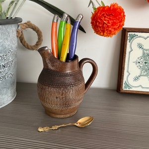 Handmade Glazed Stoneware Pitcher: Rustic French Farmhouse Jug