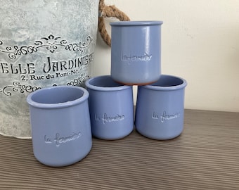 ラ・フェルミエール フランス製陶器ポット 4個：ライラックブルー釉テラコッタ