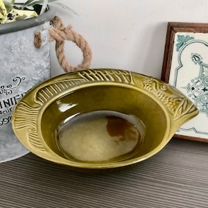 Vintage AGRIGEL French Fish Gratin Dish: Green Glazed Ceramic Terrine