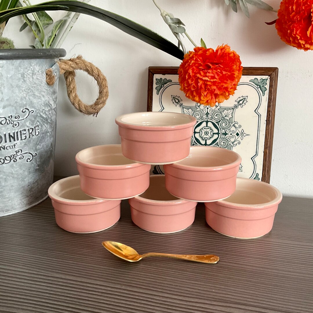 6 X Cermer ROSE PINK Ceramic Ramekins, Soufflé Dishes, Custard Pots