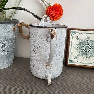 Vintage French Enameled Irrigation Jug, Blue Vein Enamel Garden Feature, French Planter,