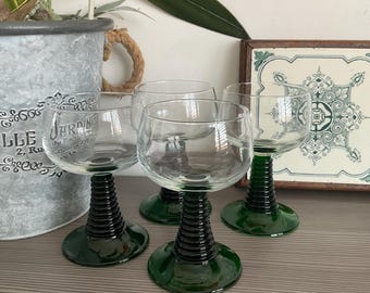 Vintage Green Beehive Wine Glasses: French Alsace Riesling, Set of 2