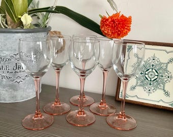 Vintage Blush Pink Stemmed Wine Glasses: French Elegant Glassware, Set of 6