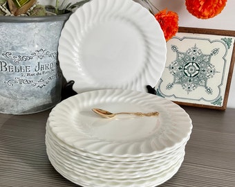 Vintage Wedgwood KAARSLICHT Ontbijt/Luncheon Plaat, Klassiek Wit Bone China, Swirl Design, Stijlvol Serviesgoed