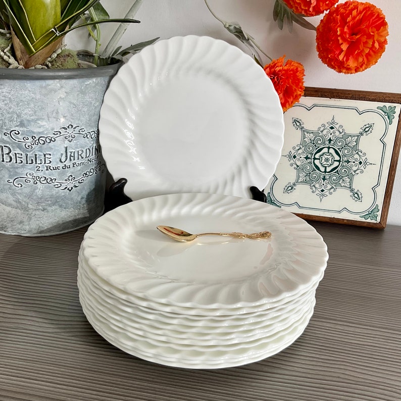 Vintage Wedgwood CANDLELIGHT Breakfast/Luncheon Plate, Classic White Bone China, Swirl Design, Classy Dinnerware image 1