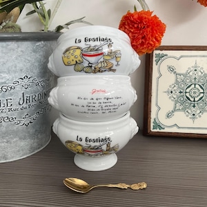 ヴィンテージ フランス製 ラ グラティネ レシピ スープボウル、ライオンヘッド スープボウル、オーブンからテーブルまで