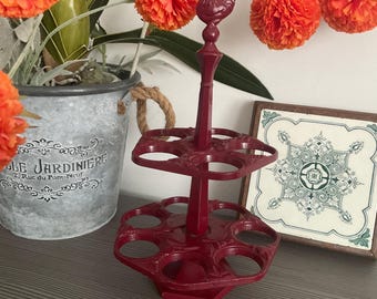 Vintage Gusseisen Rot emaillierter Eierständer, rustikale Bauernhausküche Dekor