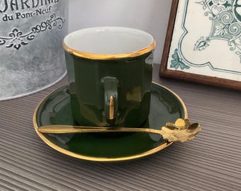 1 xAPILCO Yves Deshoulieres Flora Bistro Ware Coffee Can and Saucer with spoon, With Logo