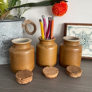 3 x Vintage French Mustard Pots, Handmade Stoneware Storage Jar, Rustic Farmhouse Decor