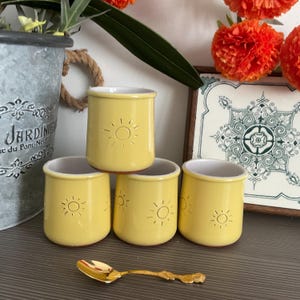 4 x Limited Edition Le Fermiere Sunshine Yellow Yogurt Pots, Dessert Pots