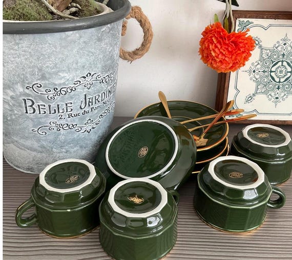 APILCO F.O.B COOP 皿　アピリコ　ヴィンテージ　フランス 2 X APILCO French Cafe Double Espresso Cups & Saucers Set Green