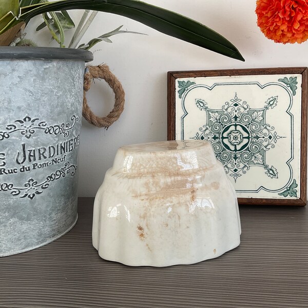 Vintage Ironstone Jelly Mold: Tea Stained Blancmange Mould, Farmhouse Kitchenalia