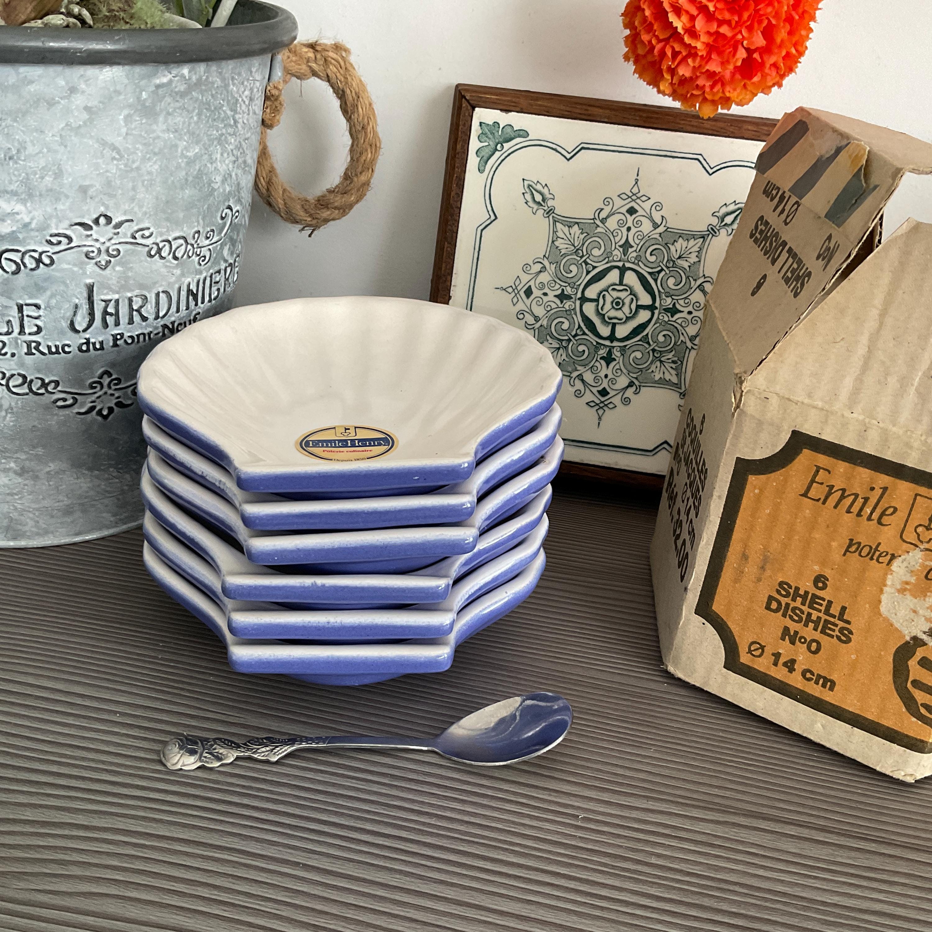 Emile Henry ホワイト長方形皿とブルーココット４個セット Emile Henry ホワイト長方形皿とブルーココット4個セット EmileHenry
