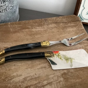 Vintage Laguiole Cheese Set, Brass and Stainless Steel, Resin Handles