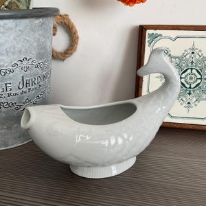 French Koi Carp Saucier: White Ceramic Gravy Boat, Planter