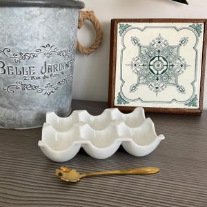 White Ceramic Egg Holder: Porcelain 6-Egg Storage Tray