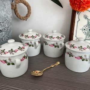 APILCO 4 x Pots de Creme Rosebud Design, porseleinen potten met deksel, Franse vintage