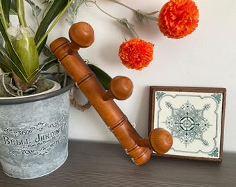 Faux Bamboo Coat Rack: French Vintage Wall Hooks, 3-Peg Rustic Decor