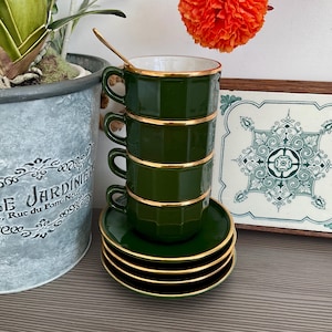 Apilco Flora Double Espresso Cups and Saucers (Set of 4) - French Cafe Bistroware