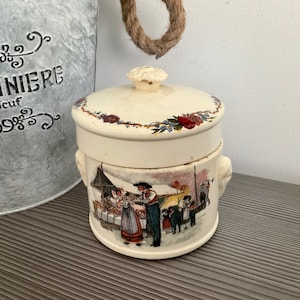 Authentic French Foie Gras Pot SARREGUEMINES Obernai Alsace Folk Scenes Lidded Pot,