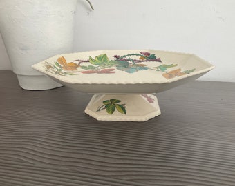 Antique Copeland Spode Compotier, Pedestal Cake Plate, Dessert Bowl, colorful Berries and Leaves, Porcelain