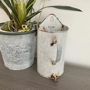 Jarra de riego francesa vintage, maceta interior/exterior esmaltada, almacenamiento de cocina, Shabby Chic