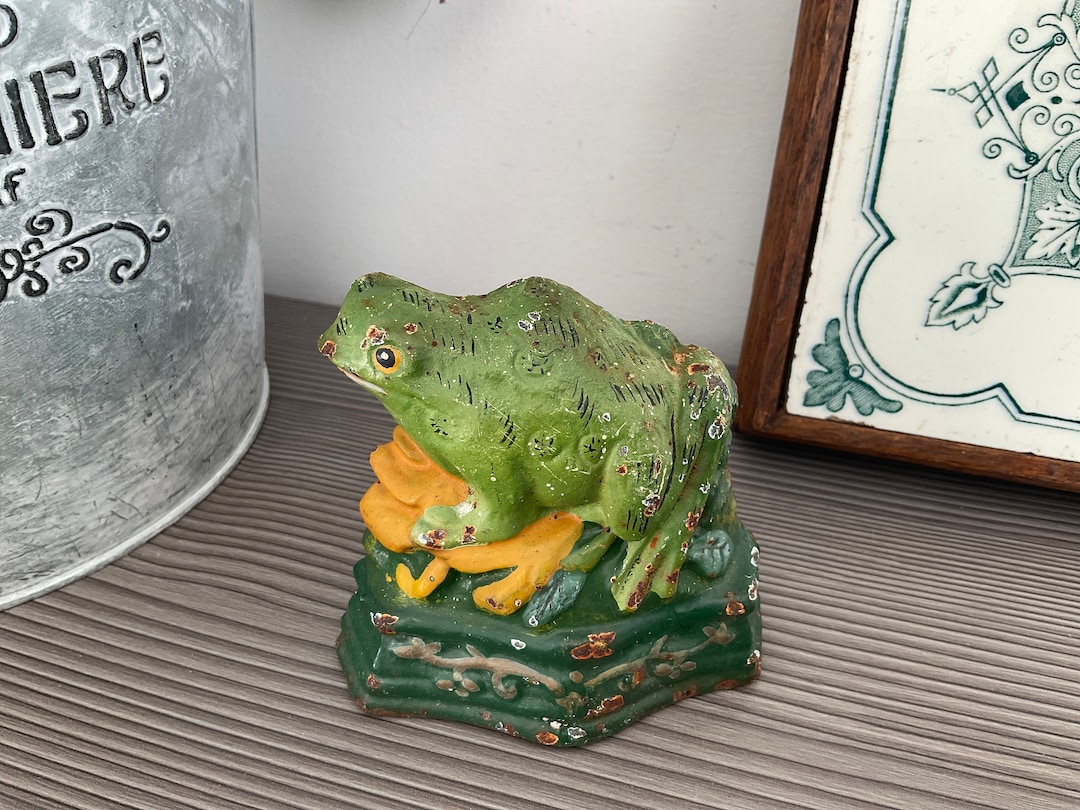 Heavy Cast Iron Frog Door Stop, Novelty Door Wedge, Rustic Painted Iron