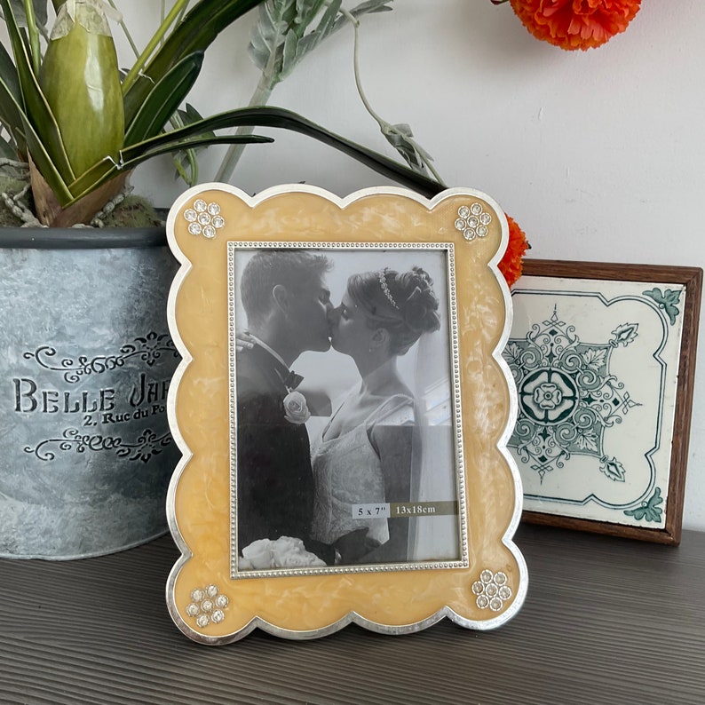 Prettu Frame Pretty Freestanding Photo Frame, Chrome Jeweled Rectangular Picture ...