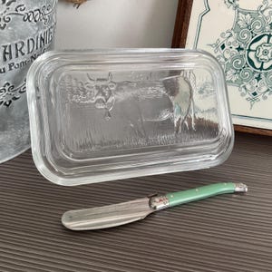 Vintage französische Arcoroc-Kuh-Butterdose mit Laguiole-Verteiler