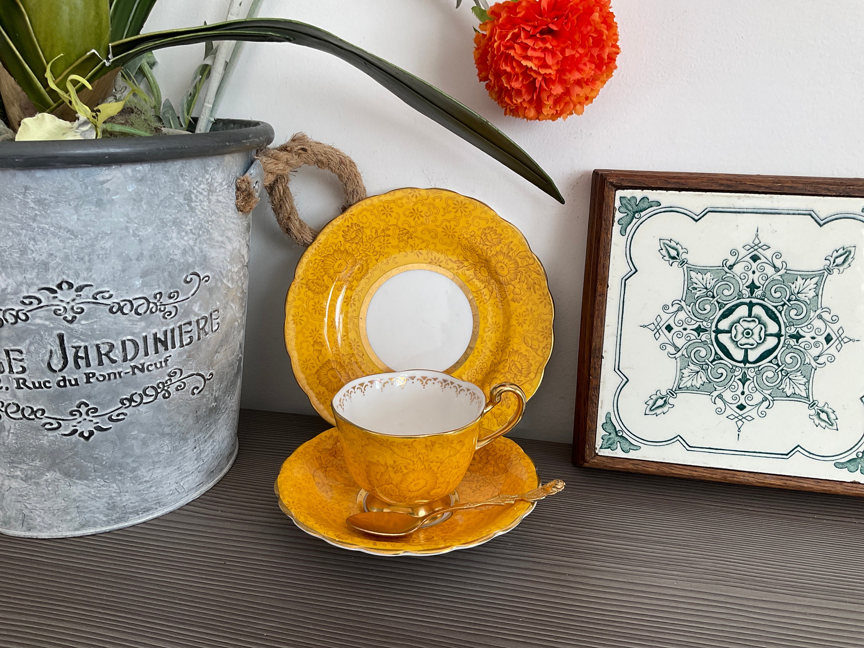 Vintage Sun Flower Glass Tea Cup, Glass Tea Cup And Saucer Set, Emb