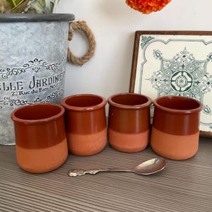 Vintage French Terracotta Yogurt Pots: La Fermiere Cermer, Set of 4