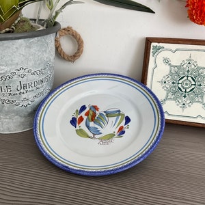Charming French HENRIOT QUIMPER Handpainted Decorative Plate, Rooster, Cockerel, Farmhouse Kitchen Decor