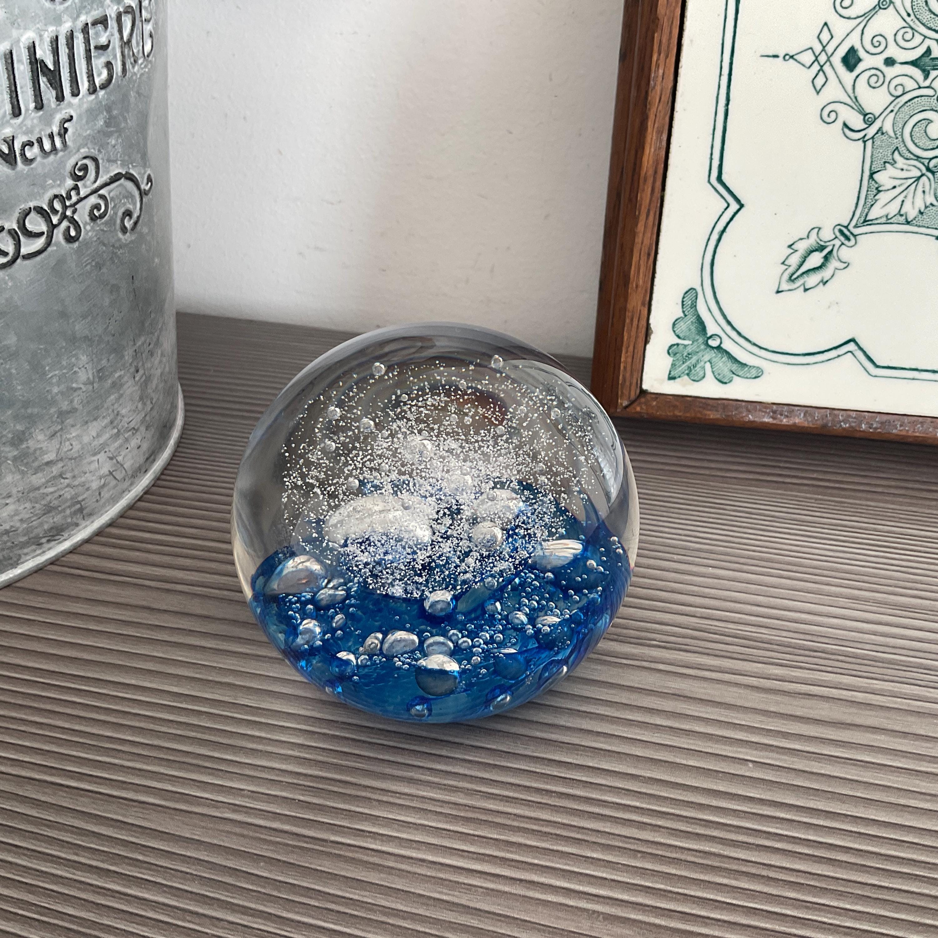 Signed Selkirk Art Glass Paperweight: Ice Mist, Purple & Gold