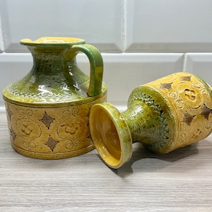 1 Jug and 1 Vase Vintage Arabesque Ceramics Aldo Londi  Style From Bitossi Italy