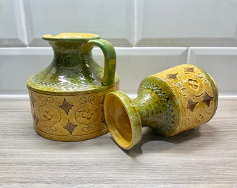 1 Krug und 1 Vase Vintage Arabesque Keramik Aldo Londi Style Von Bitossi Italien