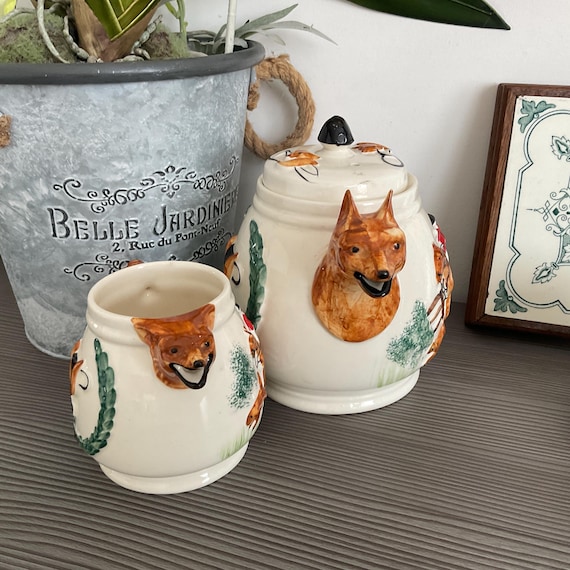 Vintage Portland Pottery Fox Hunting Teapot Set: English Novelty