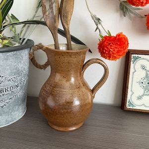 Vintage French Stoneware Pitcher: Speckled Glazed Handmade Jug