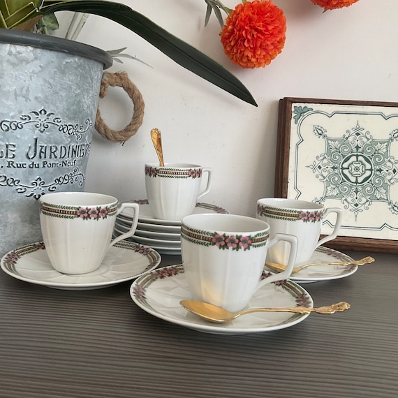 Pretty Limoges Espresso Cups and Saucers, Fine French Porcelain