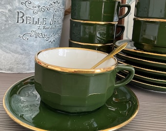 1 Large APILCO Yves Deshoulieres  Cappuccino/Chocolate/Breakfast Cup and Saucer and Gold Spoon, FLORA  Bistro ware, 3 available