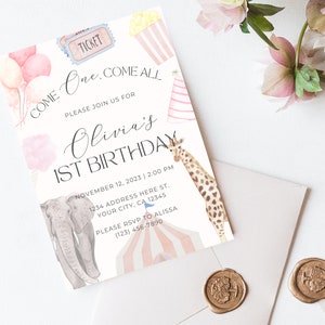 Invitación de cumpleaños de circo personalizable e imprimible