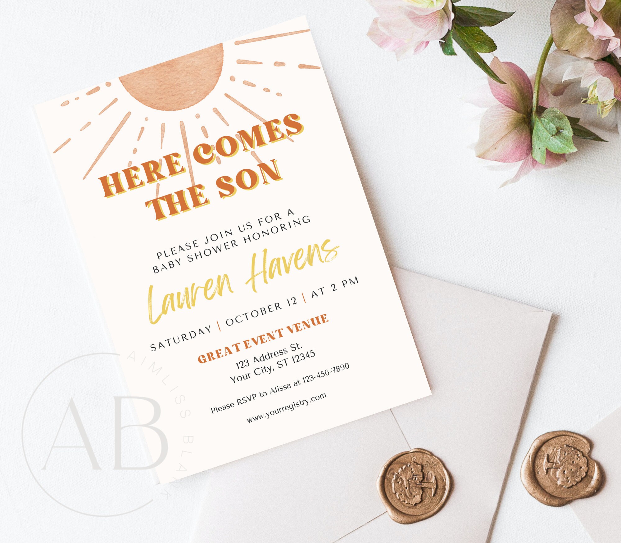 Here Comes The Son Baby Shower Invitation Customizable Printable