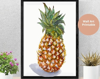 Pineapple Watercolor Print, Fruit, Healthy Fruit, Pineapple Digital Download, Tropical Fruit Printable, Pineapple Illustration PNG