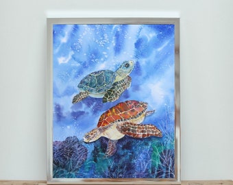 Sea Turtles Watercolor Painting - Sea Turtles Nursery Decor - Nursery Printable Wall Art -   Unique Turtle Print - Ocean Creatures