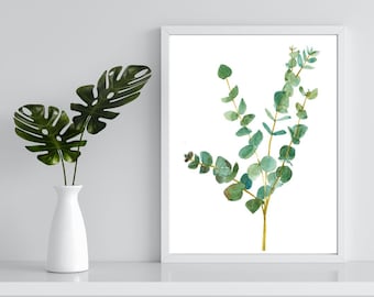 Eucalyptus Leaf Art, Boho Watercolor Printable Art, Elegant and Simple Eucalyptus Art, Eucalyptus Printable Wall Art, Original Watercolor