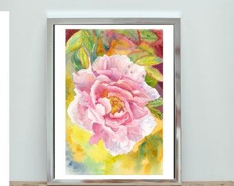 Pink Peony Flower- Watercolor Peony Flower - Peony Printable Wall Art - Love flower  - Peony Lovers - Valentine Digital Flower Print