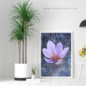 Purple Crocus, Watercolor Crocus Flowers, Kashmir Saffron, Botanical Himalayan Flower, Digital Download, Wall Art, Home Decor image 3