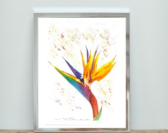 Bird of Paradise Flower, Tropical Flower, Wall Art,  Home Decor, Original Watercolor,  Floral Painting, Digital Download, Instant Download