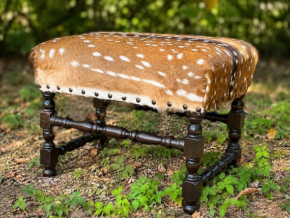 Handcrafted Axis Deer Hide Bench | Luxury Western Bench | Custom Made in Texas | Rustic Modern Furniture