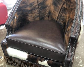 Handcrafted Leather Swivel Chair | Genuine Cowhide Accent Chair | Western Barrel Chair | Handmade in Texas